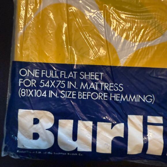 Vintage 70s Burlington full flat and fitted sheet NOS in package Yellow floral - Picture 5 of 6